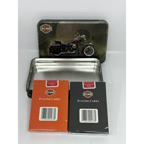 Harley-Davidson 2 Deck Playing Cards Set in Motorcycle Tin | Orange & Black - Picture 4 of 10